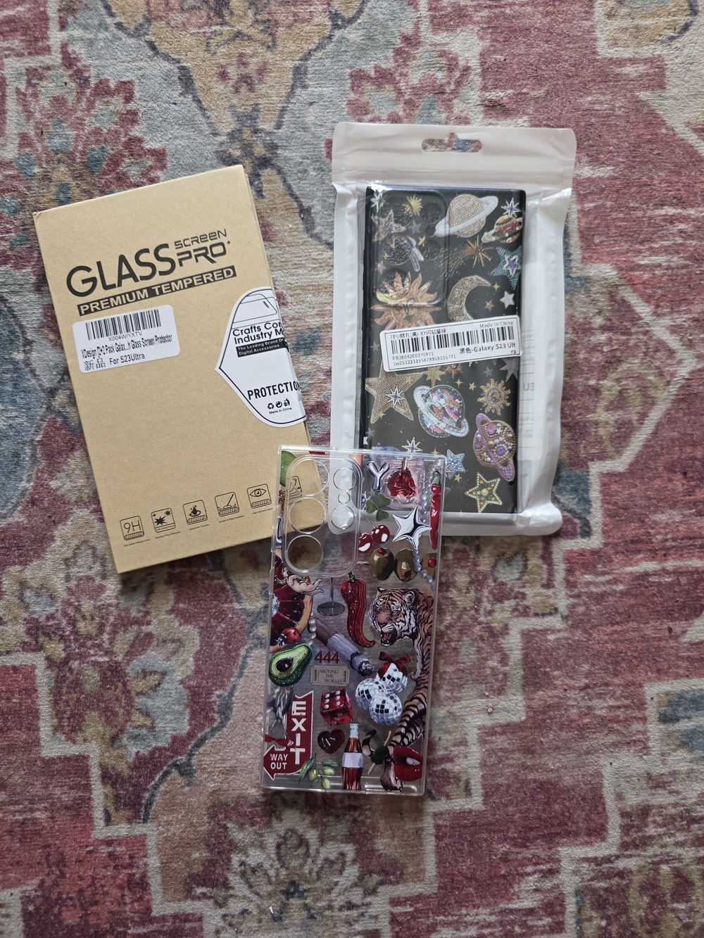 Clear Decorative Phone Case with Red & Black Accents Samsung Galaxy Ultra S23